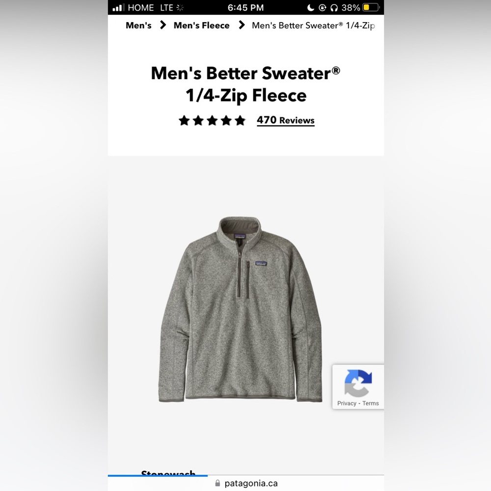 Patagonia men’s better sweater 1/4 zip